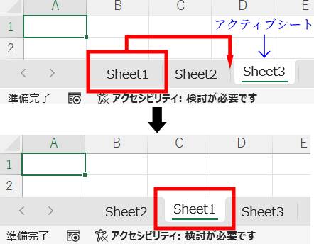 シートをアクティブシートの前に移動