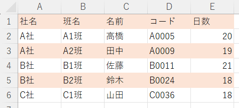 1行おきに色付け見本