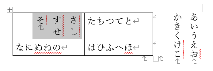 表の中の文字を縦書きにする方法
