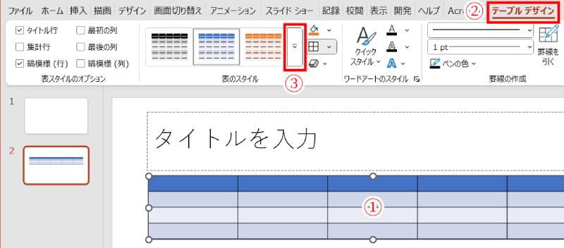 表のスタイル(テーマ)が罫線を上書きしている1
